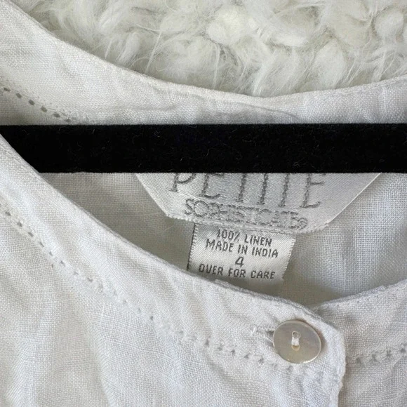 Petite Sophisticate White Linen Floral Embrodiered Tank Top Size‎ 4 Cottagecore - Picture 3 of 7